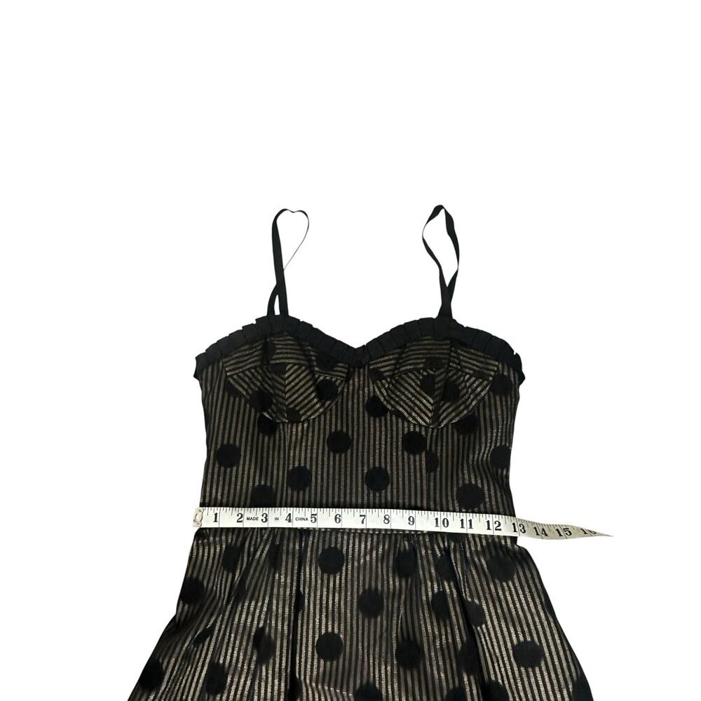 VTG Nanette Lepore Silk Polka Dot Dress Size 2 Black Sheer Stripe Cocktail Party - Picture 9 of 15